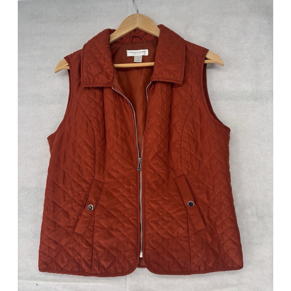 Christopher & Banks Women's PM Rust Diamond Quilted Vest Zip Preppy Casual